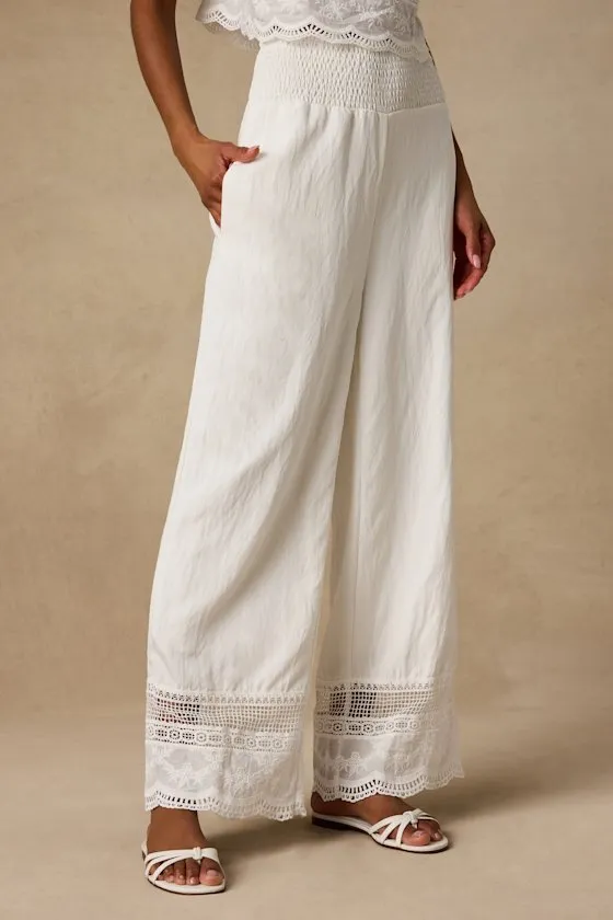 Parisa White Cotton Crochet Lace Wide-Leg Pants sold by Lulus product image thumbnail 2
