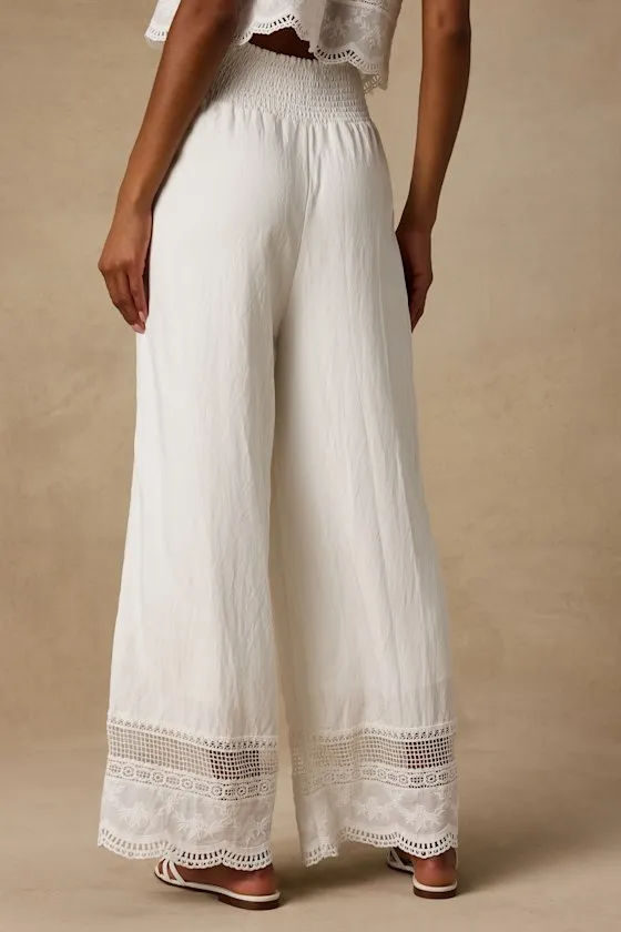 Parisa White Cotton Crochet Lace Wide-Leg Pants sold by Lulus product image thumbnail 3