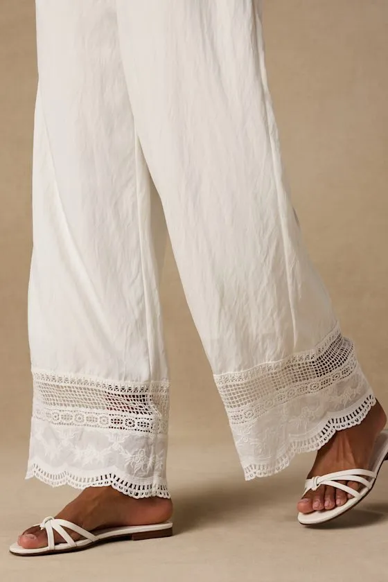 Parisa White Cotton Crochet Lace Wide-Leg Pants sold by Lulus product image thumbnail 4