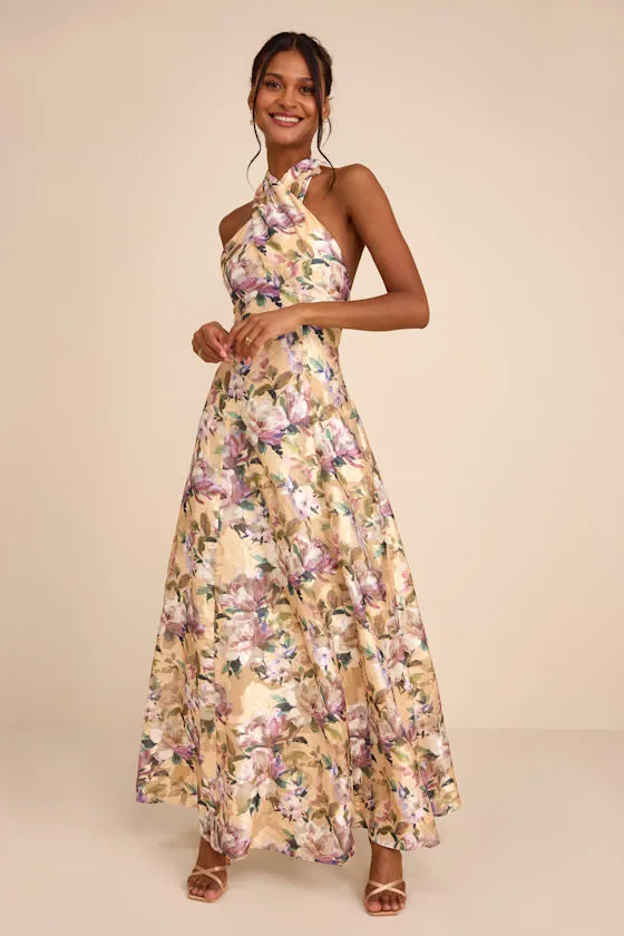 Samana Light Yellow Multi Floral Cross-Front Maxi Dress sold by Lulus