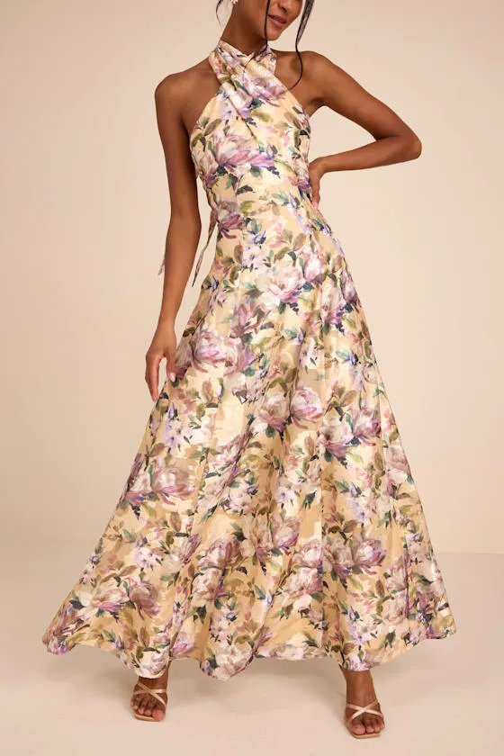 Samana Light Yellow Multi Floral Cross-Front Maxi Dress sold by Lulus product image thumbnail 2