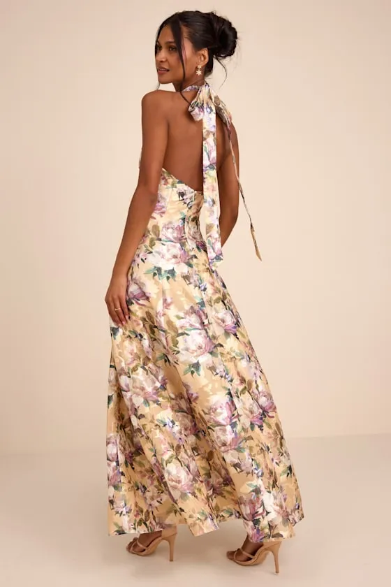 Samana Light Yellow Multi Floral Cross-Front Maxi Dress sold by Lulus product image thumbnail 3