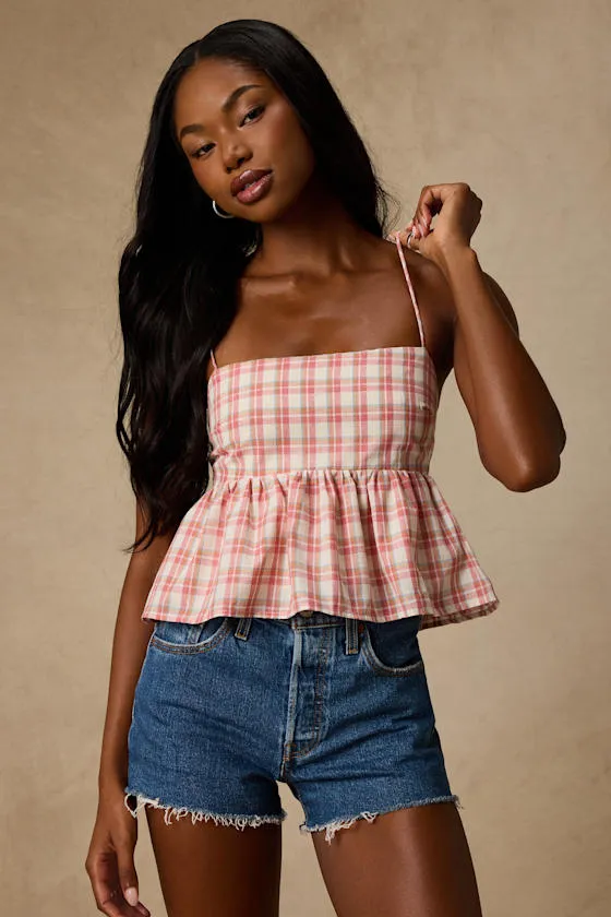 Delilah Ivory Multi Plaid Peplum Tank Top sold by Lulus product image thumbnail 2