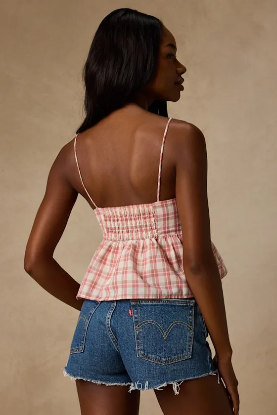 Delilah Ivory Multi Plaid Peplum Tank Top sold by Lulus product image thumbnail 3