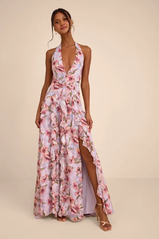 Oleta Lavender Multi Floral Ruffled Maxi Dress made by Lulus