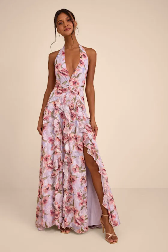 Oleta Lavender Multi Floral Ruffled Maxi Dress sold by Lulus