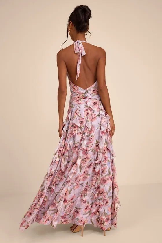 Oleta Lavender Multi Floral Ruffled Maxi Dress sold by Lulus product image thumbnail 3
