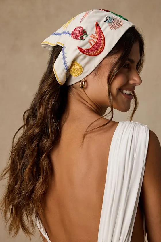 Hampton Drive White Multi Beaded Head Scarf sold by Lulus