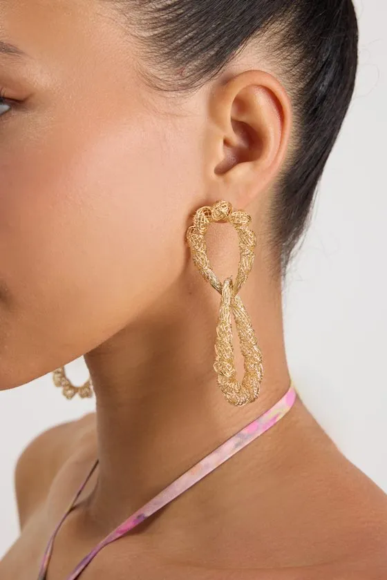 Ivera Gold Textured Statement Earrings sold by Lulus product image thumbnail 2