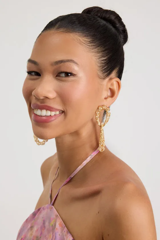 Ivera Gold Textured Statement Earrings sold by Lulus product image thumbnail 4