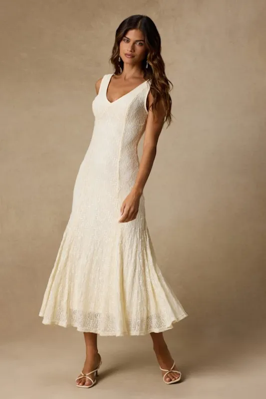 Effie Cream Lace V-Neck Midi Dress made by Lulus