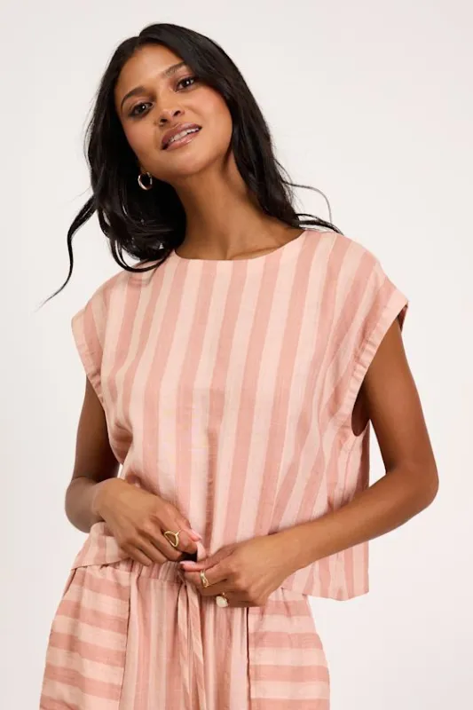 Dresa Light Pink Striped Cotton Short Sleeve Top made by Lulus