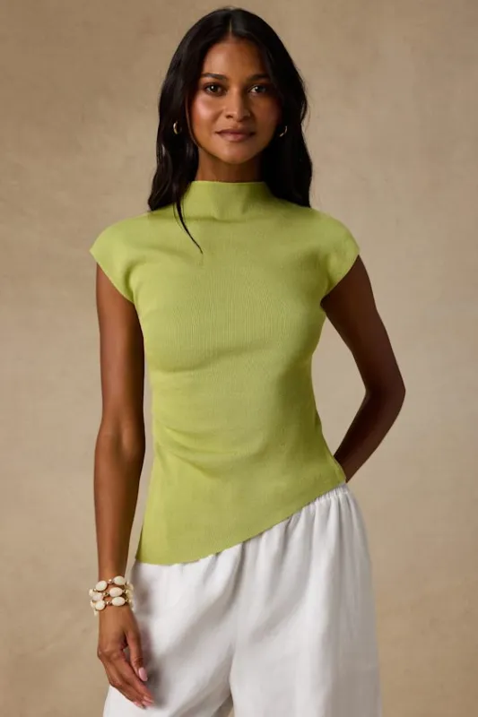 Terry Lime Green Mock Neck Asymmetrical Sweater Top made by Lulus