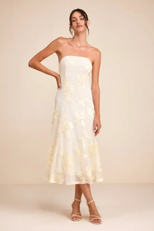Taden Ivory Mesh Floral Applique Midi Dress made by Lulus