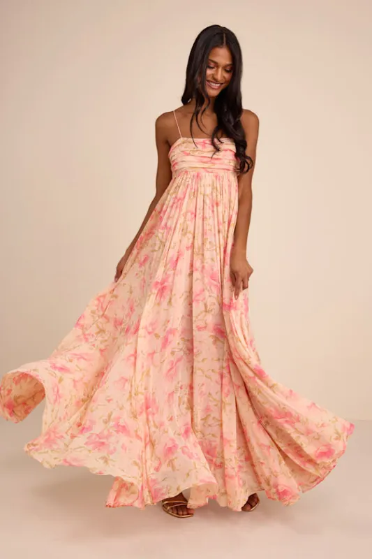 Dansa Blush Multi Floral Pleated Maxi Dress made by Lulus