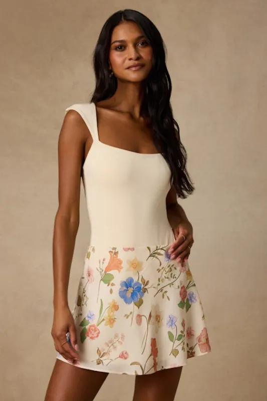 Solenne Cream Multi Floral High-Rise Mini Skirt made by Lulus
