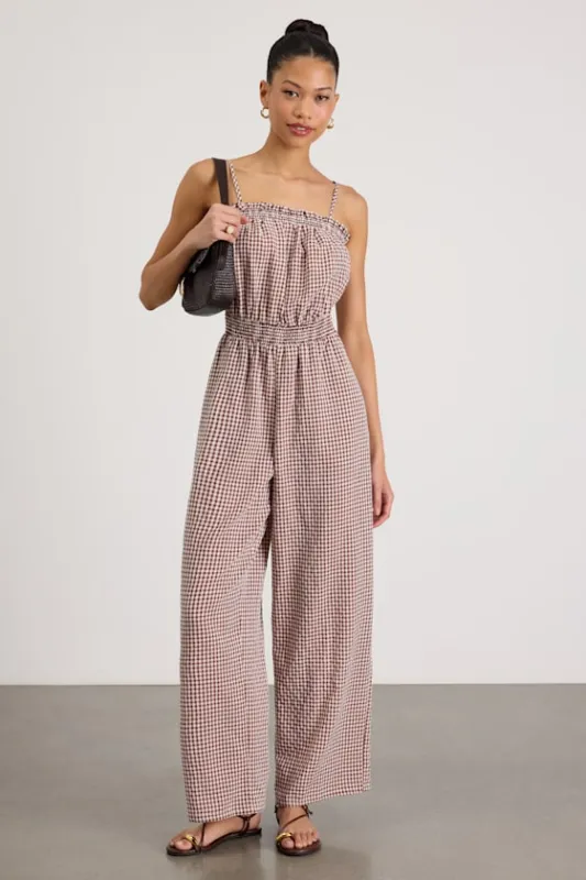 Dylan Brown Gingham Wide-Leg Jumpsuit made by Lulus