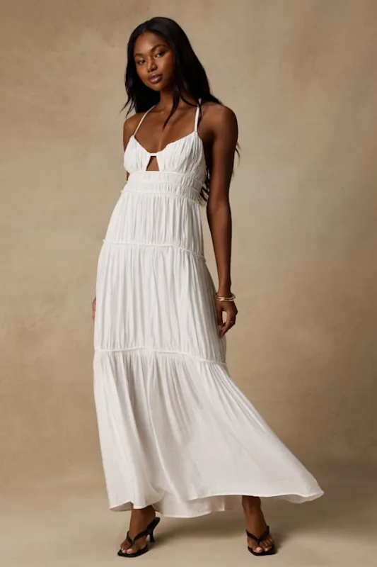 Devaney White Tie-Back Maxi Dress made by Lulus
