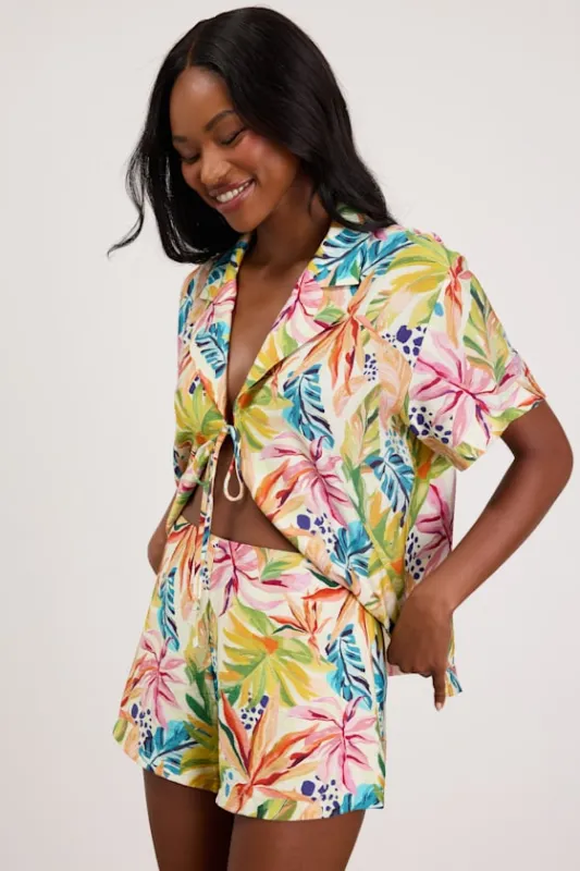 Talise Ivory Multi Tropical Print High-Rise Shorts made by Lulus
