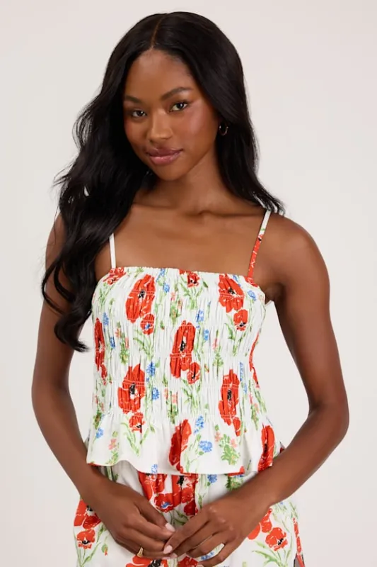 Delaina White Multi Floral Smocked Tank Top made by Lulus