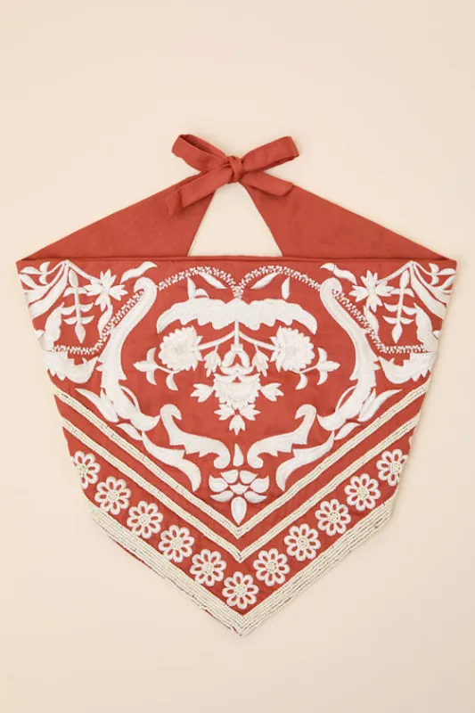 Kadina Burnt Orange Beaded Embroidered Head Scarf made by Lulus
