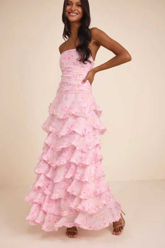 Maleta Light Pink Floral Tiered Maxi Dress made by Lulus