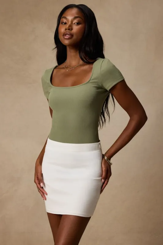 Reese Olive Green Ribbed Knit Cross-Back Bodysuit made by Lulus