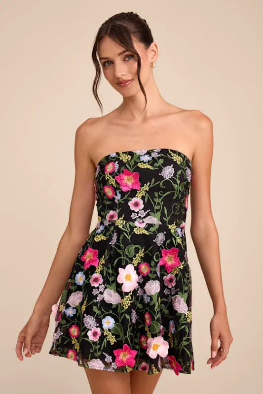 Caprice Black Multi Floral Embroidered Mini Dress made by Lulus