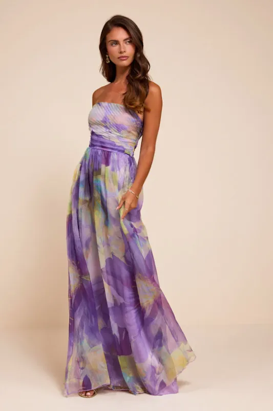 Galilea Purple Multi Floral Strapless Maxi Dress made by Lulus