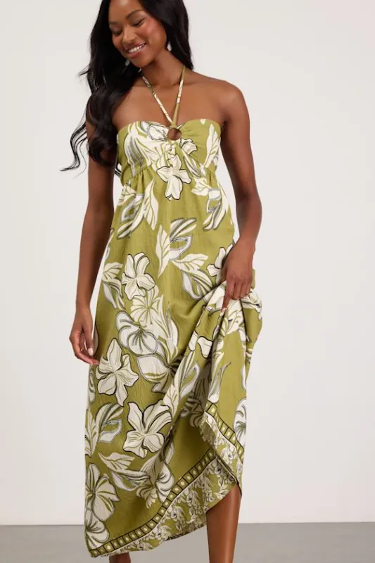 Cheri Light Green Floral Halter Midi Dress made by Lulus