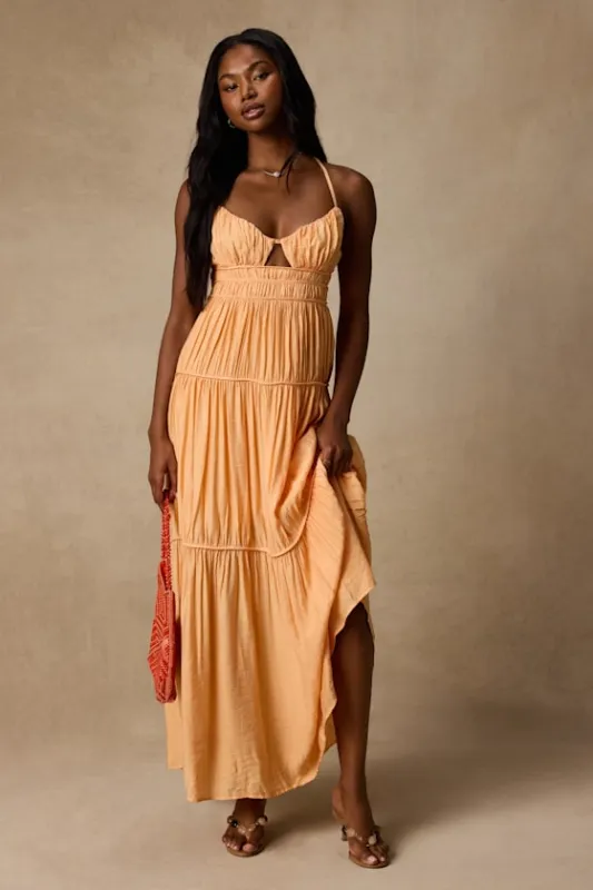 Devaney Light Orange Tie-Back Maxi Dress made by Lulus