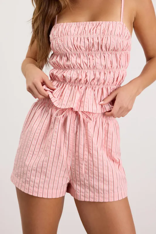 Christa Pink Striped Drawstring Shorts made by Lulus