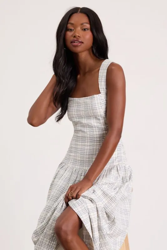 Matilda White Plaid Drop Waist Midi Dress made by Lulus
