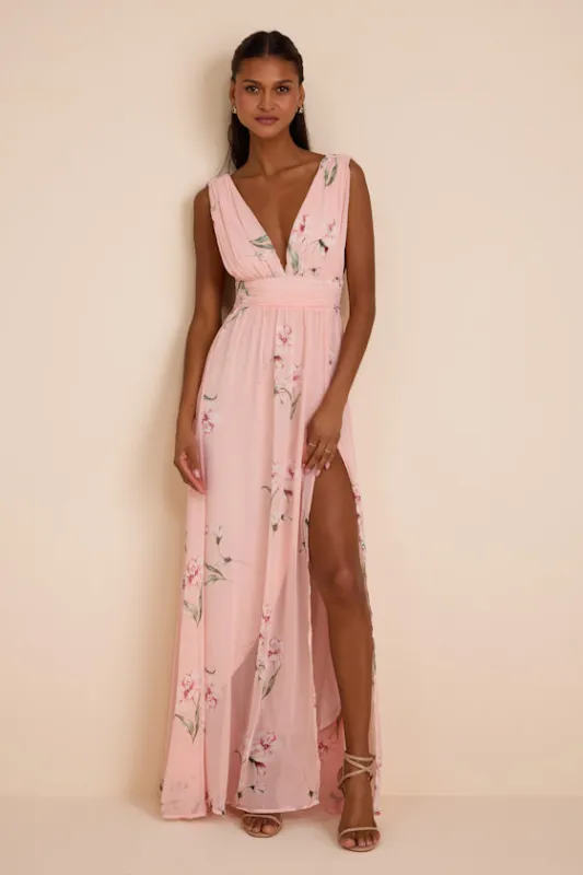 Garden Meandering Light Pink Floral Print Maxi Dress made by Lulus