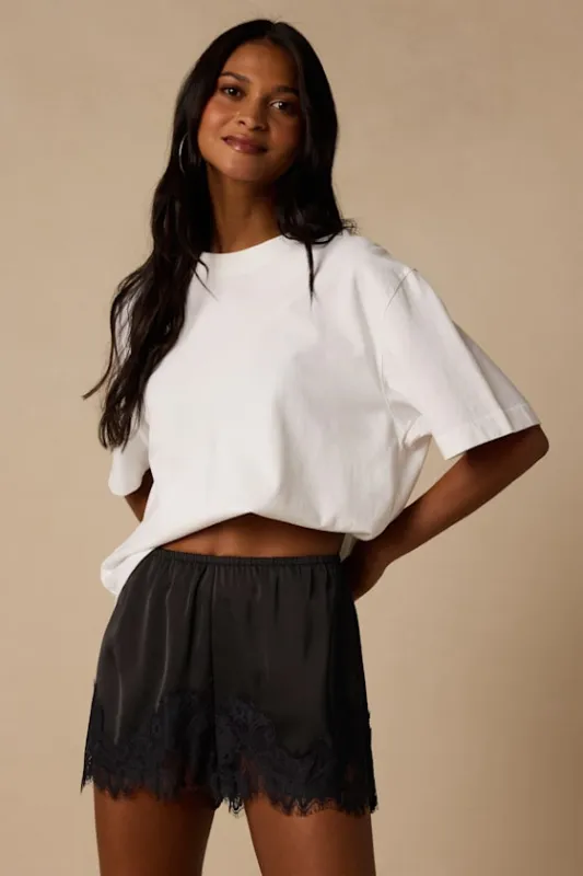 Jana Black Satin Lace Shorts made by Lulus