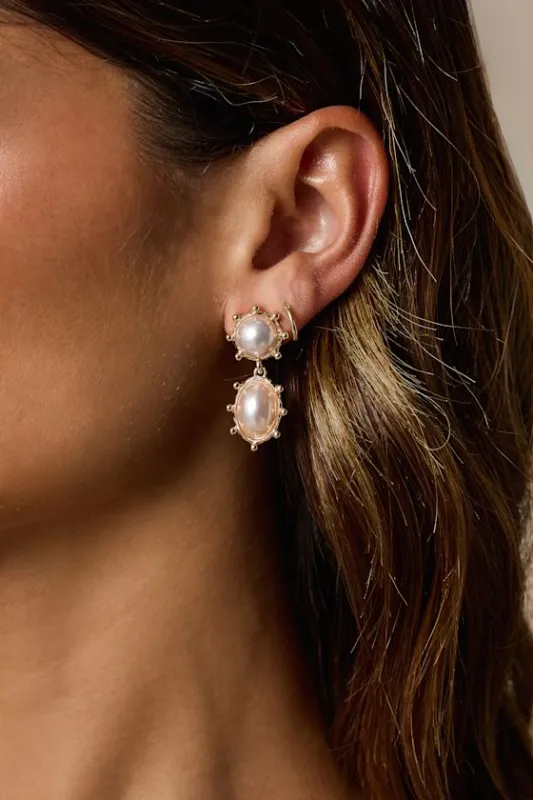 Reva White and Gold Pearl Drop Earrings made by Lulus