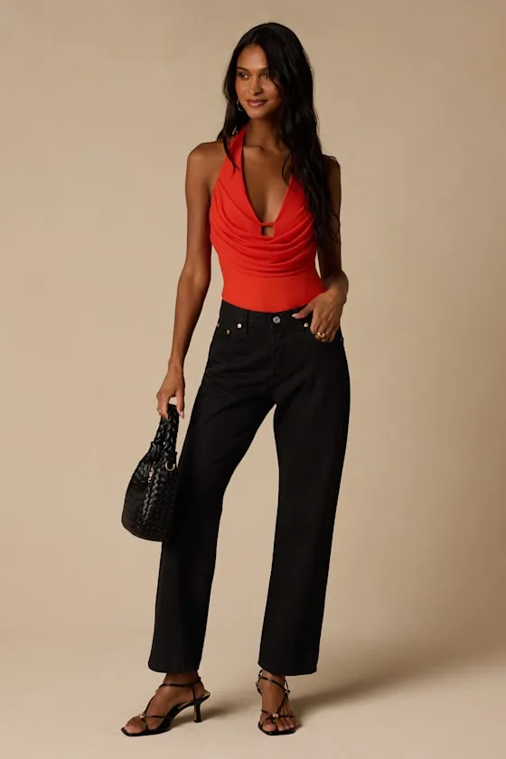 Dionne Bright Red Mesh Cowl Bodysuit sold by Lulus product image thumbnail 3