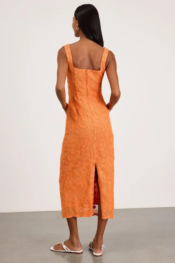 Larine Orange Abstract Floral Embroidered Midi Dress sold by Lulus product image thumbnail 3
