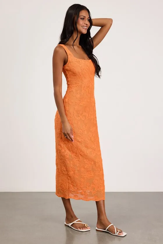 Larine Orange Abstract Floral Embroidered Midi Dress sold by Lulus product image thumbnail 4