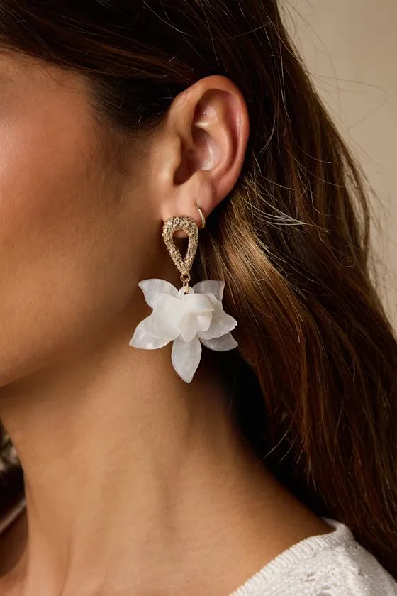 Permelia White Flower Statement Earrings sold by Lulus product image thumbnail 4