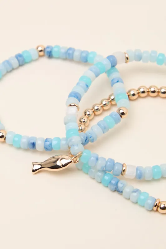 Analisa Blue Multi Beaded Three-Piece Bracelet Set made by Lulus