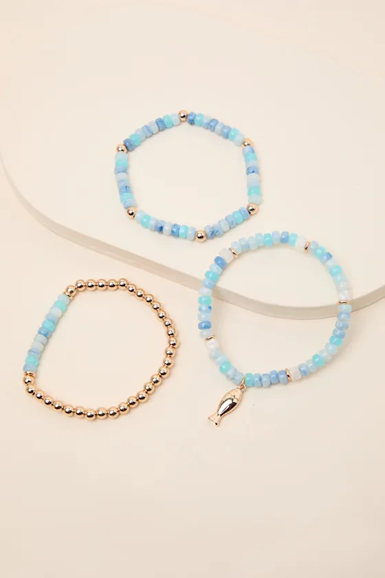 Analisa Blue Multi Beaded Three-Piece Bracelet Set sold by Lulus product image thumbnail 3