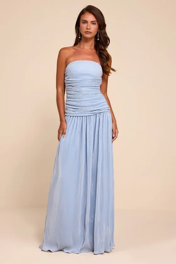 Reeva Light Blue Plisse Drop Waist Maxi Dress sold by Lulus