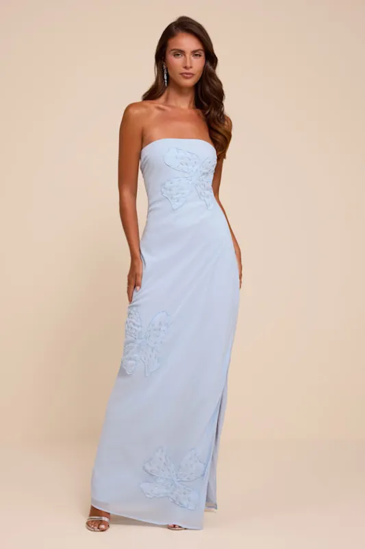 Fianna Light Blue Embroidered Strapless Maxi Dress made by Lulus