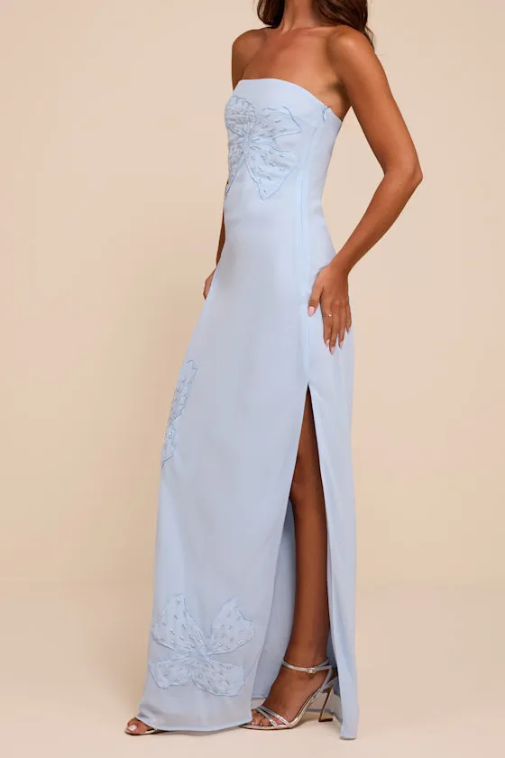 Fianna Light Blue Embroidered Strapless Maxi Dress sold by Lulus product image thumbnail 4
