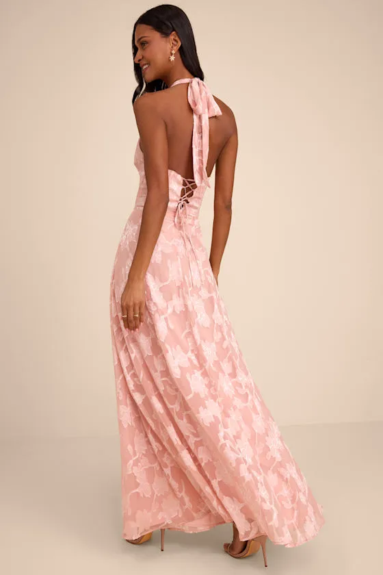 Maira Blush Pink Floral Burnout Halter Maxi Dress sold by Lulus product image thumbnail 3