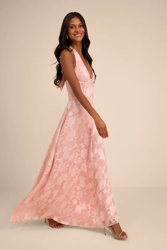 Maira Blush Pink Floral Burnout Halter Maxi Dress sold by Lulus product image thumbnail 4