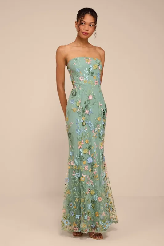 Stefanie Dark Sage Floral Embroidered Mermaid Maxi Dress made by Lulus