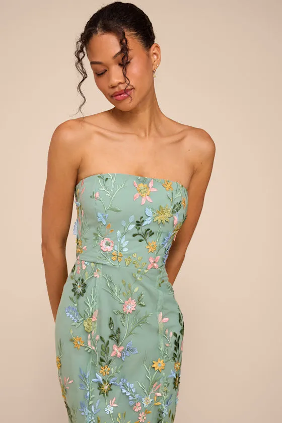 Stefanie Dark Sage Floral Embroidered Mermaid Maxi Dress sold by Lulus product image thumbnail 2