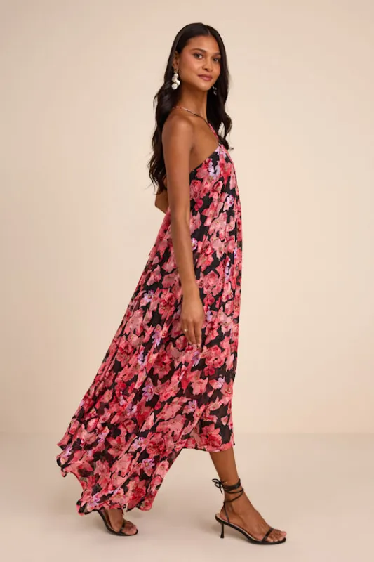 Dezzi Black Multi Floral Halter Shift Maxi Dress made by Lulus